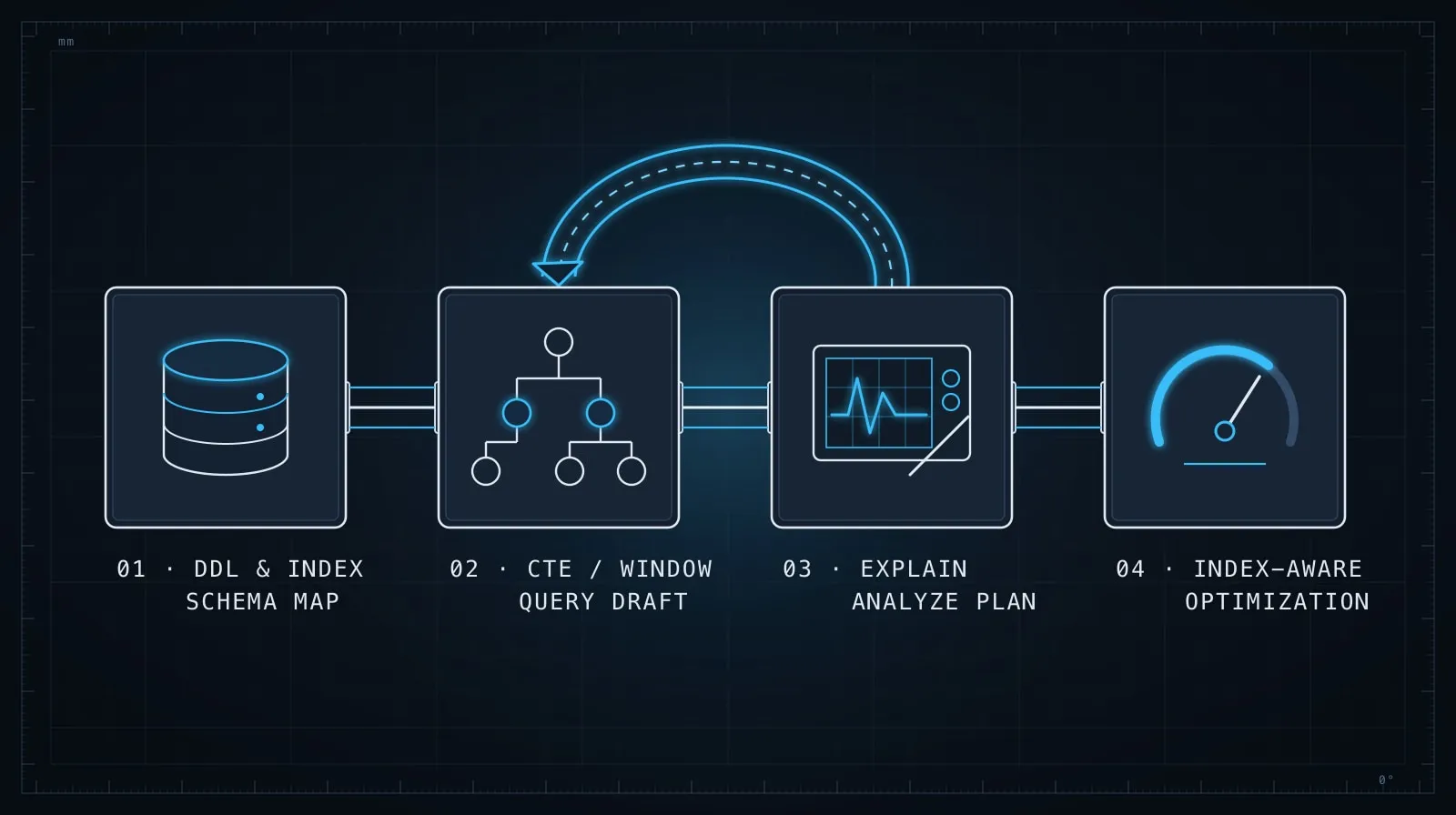 Schema-grounded SQL synthesis and EXPLAIN ANALYZE optimization loop